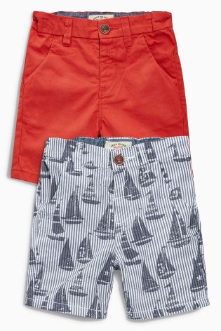 Red/Blue Boat Print Chino Shorts Two Pack (3mths-6yrs)